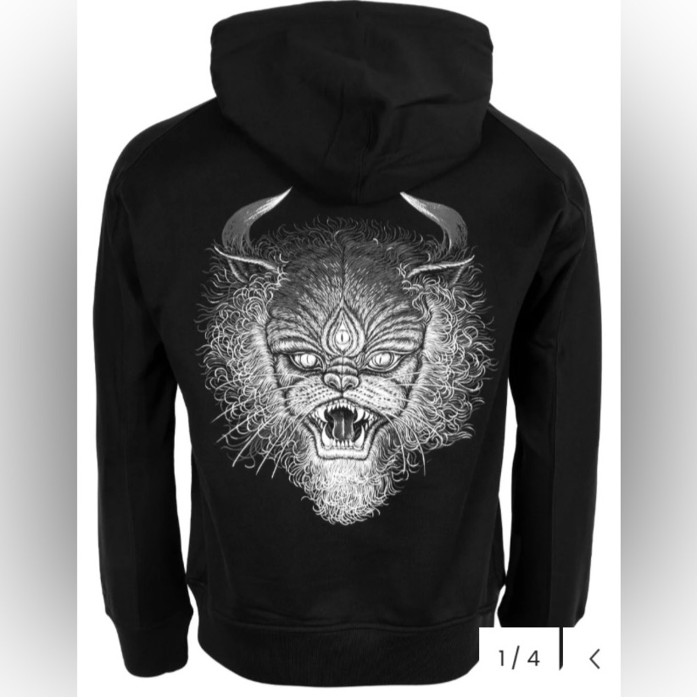 Y-3 Yohji Yamamoto x Adidas Street Cat Art Graphic black hoodie. Size Large